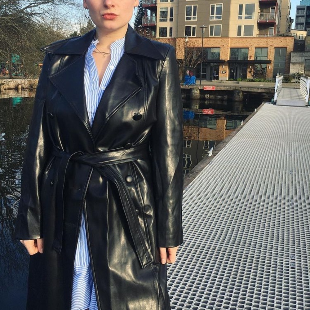 Faux leather trench coat